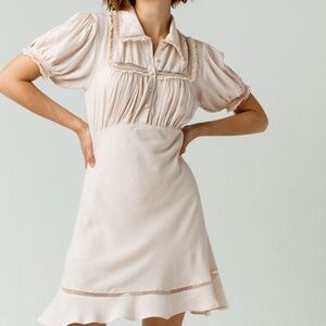 FREE PEOPLE 'Warm Glow' Short Sleeve Lace Trim Short Dress